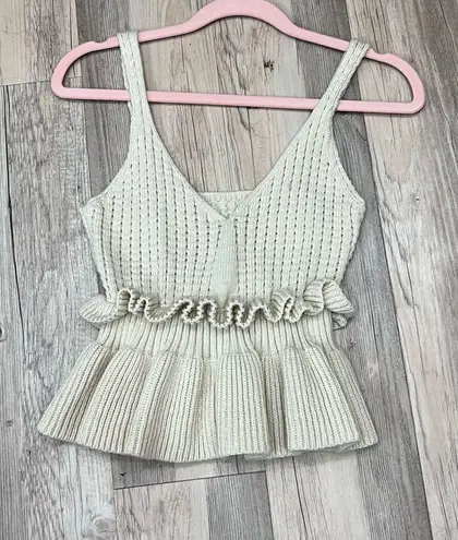 Boutique cream off white boho Ruffle Sweater Tank Top size small