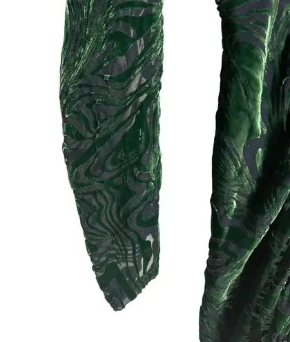 Ronny Kobo Astrid Green Animal Print Velvet Ruched Long Sleeve Midi Dress XS