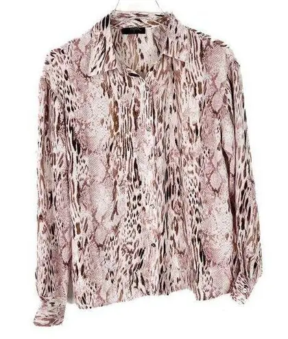 T Tahari NWT  Snakeskin Print Long Sleeve Semi-Sheer Buttondown Top Size Small S