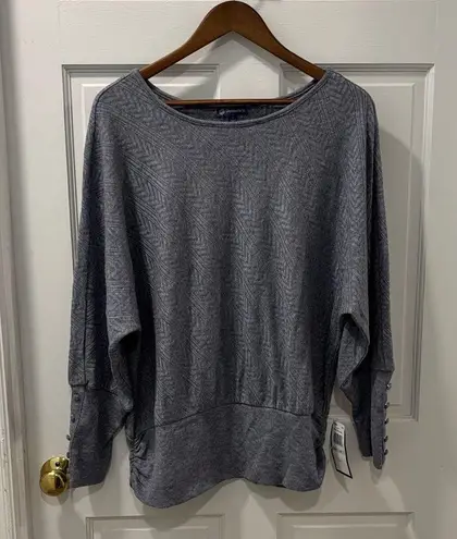 Democracy NWT Dolman Sleeve Sweater Herringbone Pattern Dusty Blue Size 1x