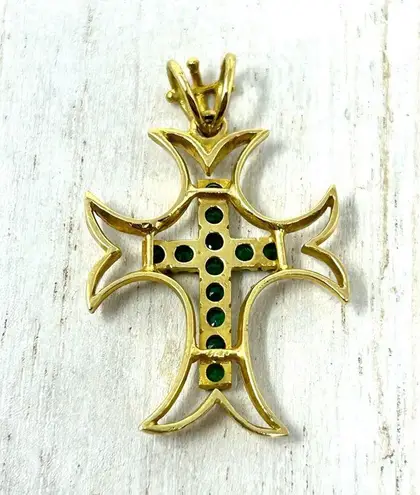 Solid 18K, genuine emeralds cross pendant Gold