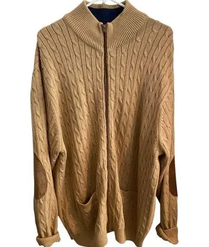 paul Fredrick tan cable knit elbow patch eclectic grandpa cotton zip cardigan Size XXL
