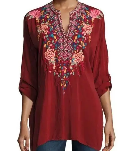 Johnny Was Gemstone Embroidered Red Blouse Sz Small