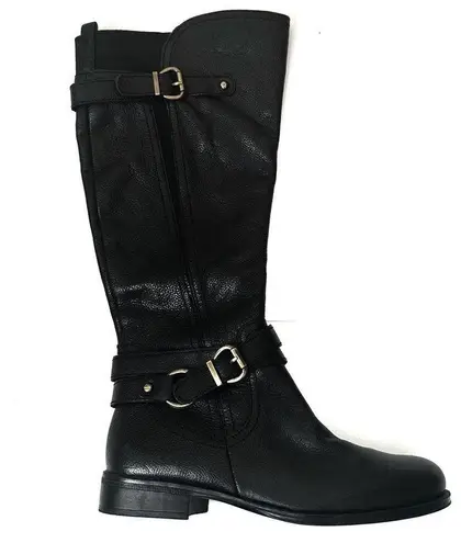 Naturalizer  "June" Black Pebbled Leather Side Zip Wide Leg Knee High Boots