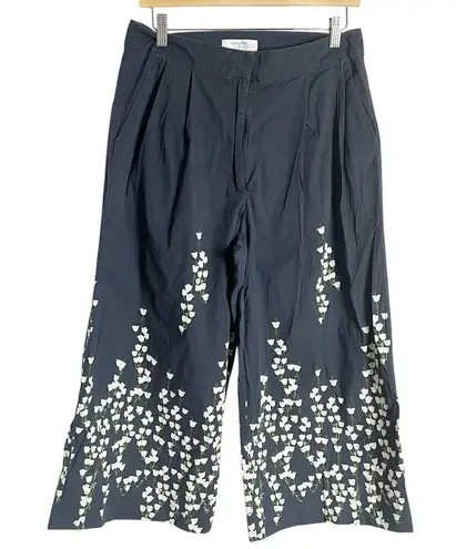 Adam Lippes Navy Blue Pleat Front Floral Print Cropped Culotte Pants Size 10