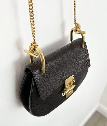 Chloé Chloe Drew Mini Black Leather Saddle Bag Gold Hardware
