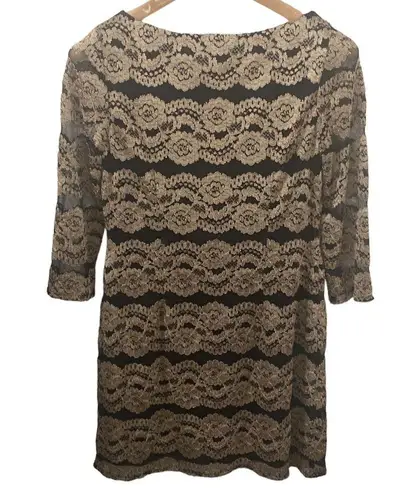 Eliza J golden floral scalloped lace mesh overlay shift cocktail dress size 10p
