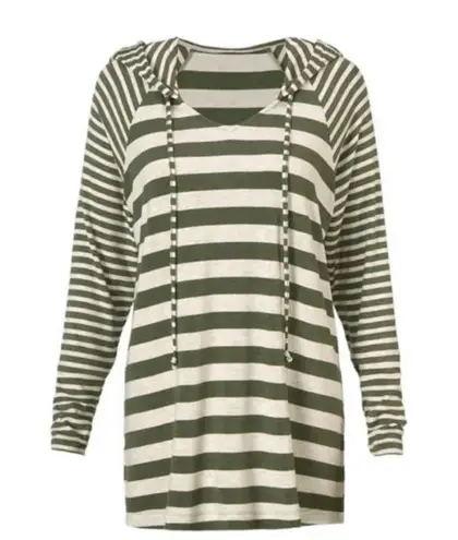 CAbi  Playoff Ivory & Green Stripe Ling Sleeves Hoodie Style #3995