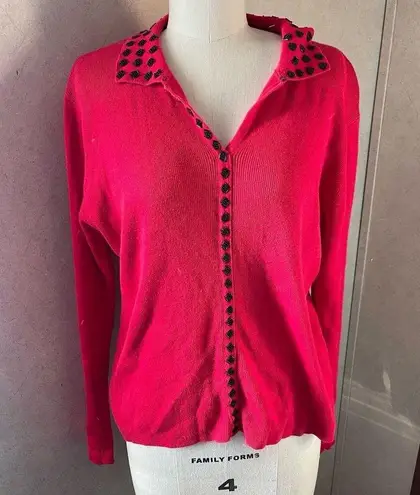 Kathie Lee Collection Vintage y2k red beaded top blouse whimsical goth large
