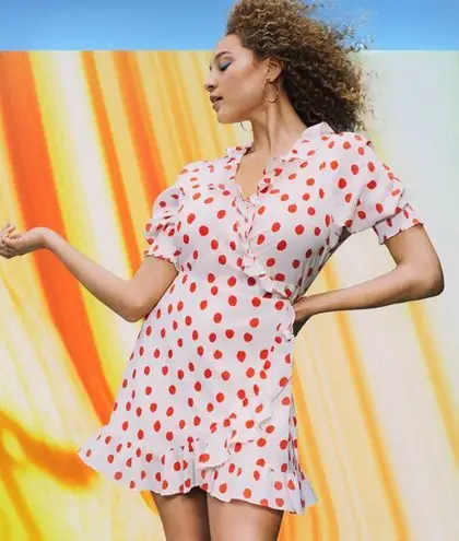 Rixo x Target White Red Polka Dot Print Ruffled Wrap Mini Dress Size M Size M