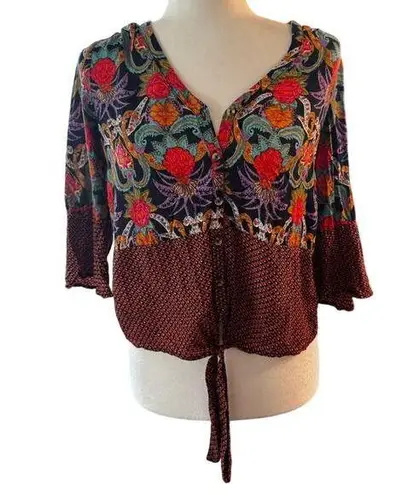 Maeve by Anthropologie Carter Boho Floral Tie-Front Blouse Size 2