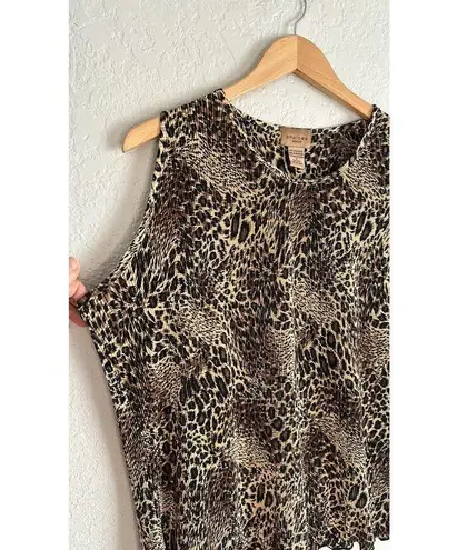 NEW 2 TOPS Choices Woman 1X Animal Print Button Up Blouse Top Accordion Brown