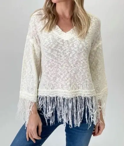 NWT SIX/FIFTY Crochet Fringe Sweater Boho Festival Cream Size Small