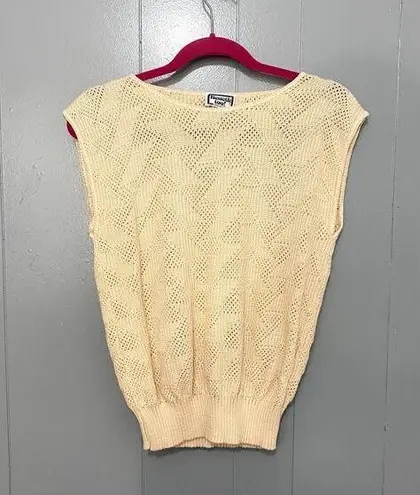 Vintage 70s 80s Keneth Too! Beige Crochet Electric Grandpa Sweater Vest S