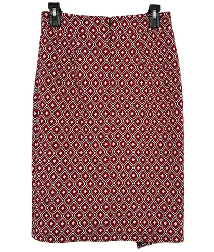 Maeve By Anthropologie Red Diamond Pattern Wrap Pencil Skirt Size XS