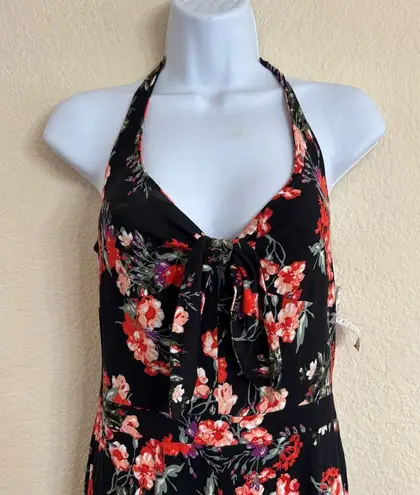 Bongo  Floral Halter Jumpsuit - Black and Red - Image 3