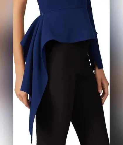 Rtr sz4 Christian Siriano Navy Peplum Drape Top One shoulder elegant blouse Blue Size 4