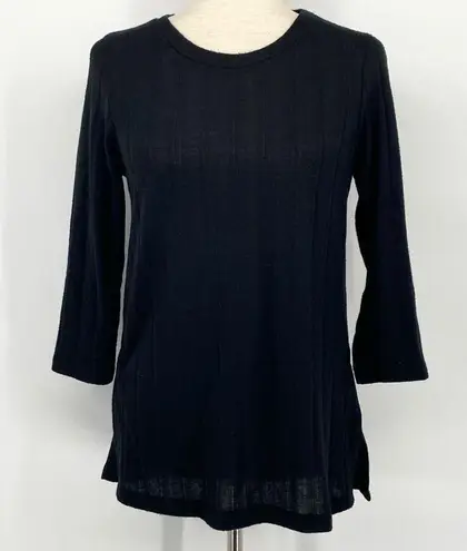 Bobeau NWT Wide Rib Crew Neck Side Slit Top Black Size Small Knit Casual