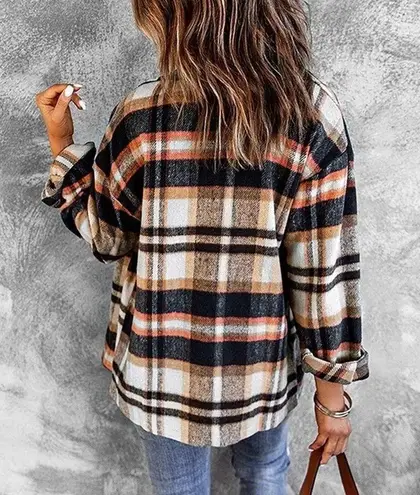 Plaid Flannel Oversized Button Up Shirt Jacket Tan Size 2X