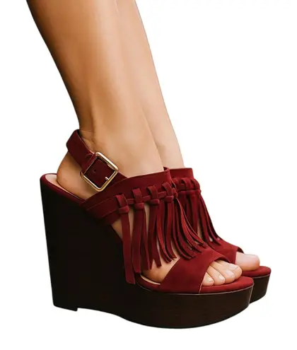 Jimmy Choo Suede Burgundy Leather Nya Slingback Sandals Size 37 US 7