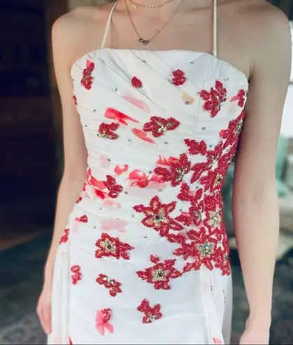 Glamorous Floral Beaded Chiffon Capelet Corset Prom Dress XS 2