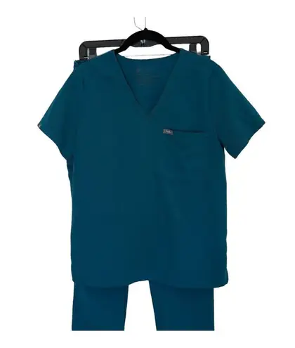 FIGS Catarina One-Pocket Scrub Top V-Neck Shirt Classic Fit Slit Hem Turquois Sm