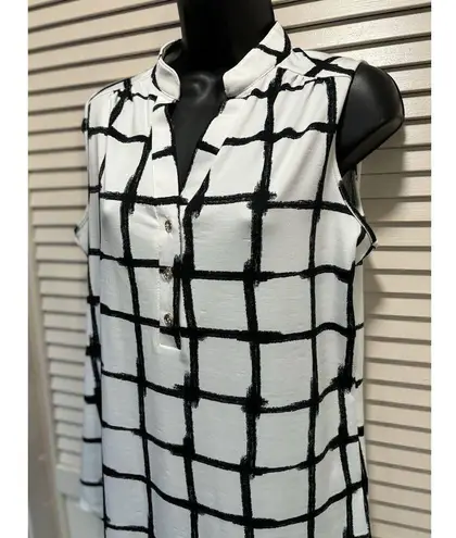 Perseption Concept‎ White/Black Square Sleeveless Buttons V Neck Size L Black Size L