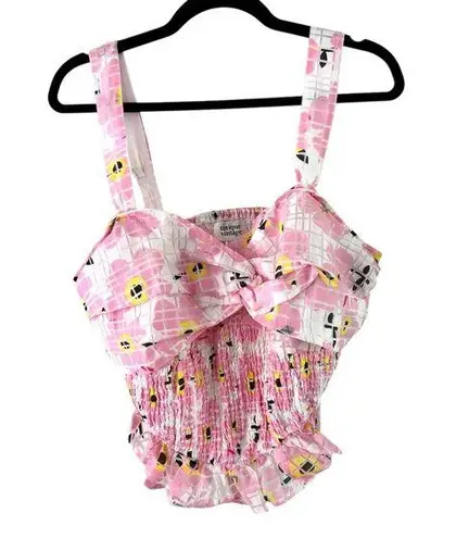 Unique Vintage Floral Crop Top Smocked Sweetheart Sleeveless Pink 2X/18