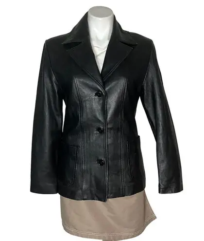 GOYA BARCELONA Black Leather Jacket Blazer Buttery Soft Lined Womens Size Medium