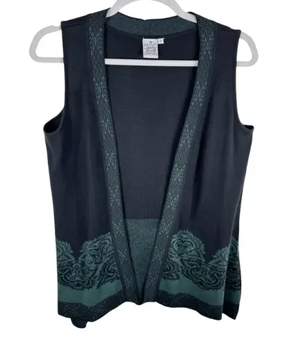 Parsley & Sage Black Green Tigh Knit Open Sweater Vest Cardigan Cotton Size L Size L