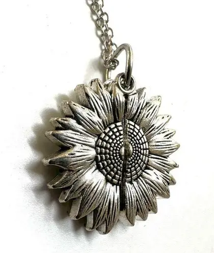 Silver tone you are my sunshine flower pendant necklace