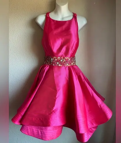 Mac Duggal Bright Pink A-Line Fit & Flare Floral Beaded Petticoat Formal Dress 2