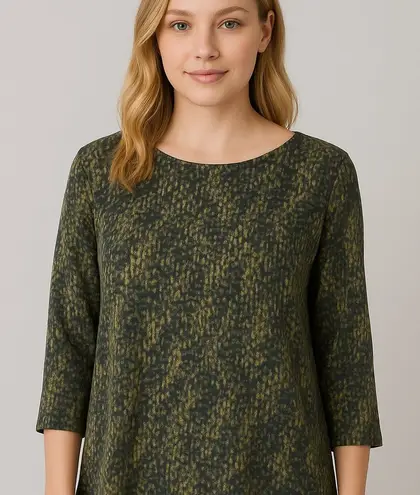 Clara Sun Woo Tunic Size Large 3/4 Sleeves Green Abstract Artsy Business Casual