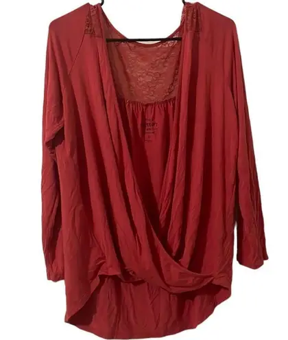 Torrid Super Soft & Lace Cranberry Red Surplice Top Size 0/L thumbnail 2