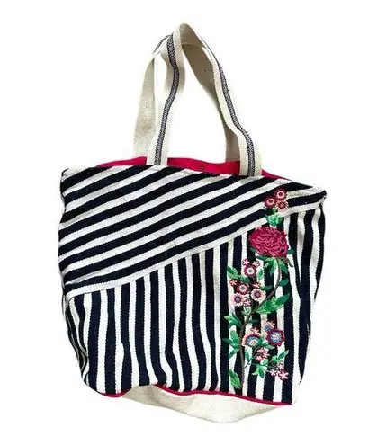 Chloe & Lex Womens Embroidered Striped Tote Floral Blue