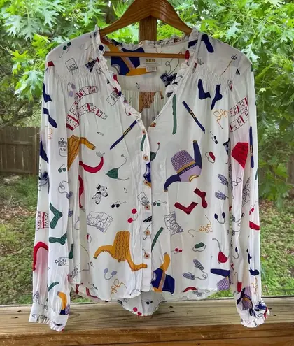 Maeve Anthropologie Winter Snow Day Ski Pass Blouse White Size 6