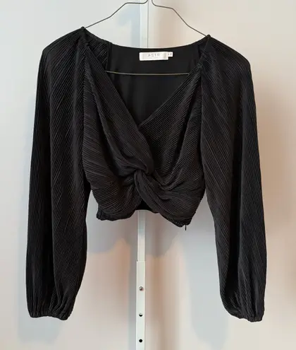 ASTR The Label Black Pleated Twist Front Long Sleeve Crop Top Size M Size M