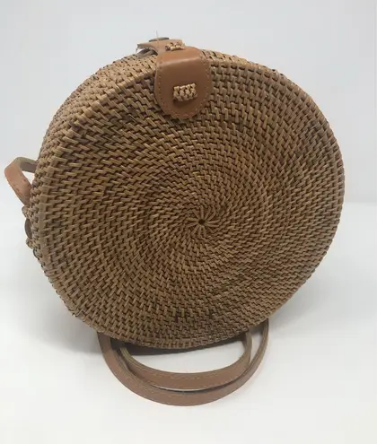 Round Wicker Straw Rattan Bag Women's Hand Woven Shoulder Purse