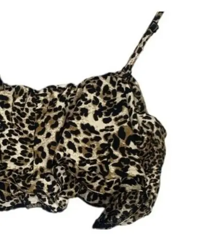 ASOS  Luxe Design Leopard Elastic Bralette Mini Crop Top Adjustable Straps 8 Tan