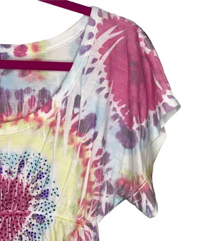 Vibrant Hot Choco ❥ Crystal Heart Butterfly Tunic Top Tee Shirt ❥ Tie Dye ❥ Med