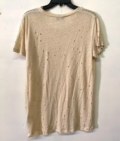 IRO Womens Size XS Tan Clay Linen Distressed Sijae Tee T-Shirt Cut Out Top