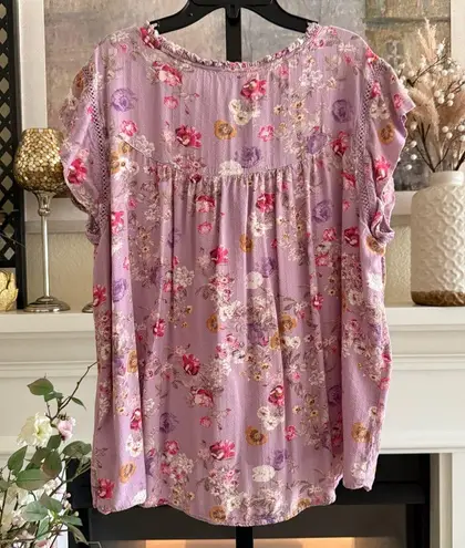 Buffalo David Bitton Feminine Fairy Crinkled Flowy Henley Oversized Soft Girl Pastel Purple Pink XL