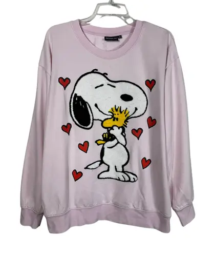 Peanuts Snoopy Woodstock Pink Textured Embroidered Plus Size Crewneck Sweatshirt