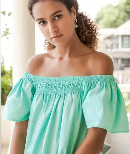 Bali NEW Elf Maya Mint Green Off Shoulder Ruffle Hem Mini Dress Size XXL