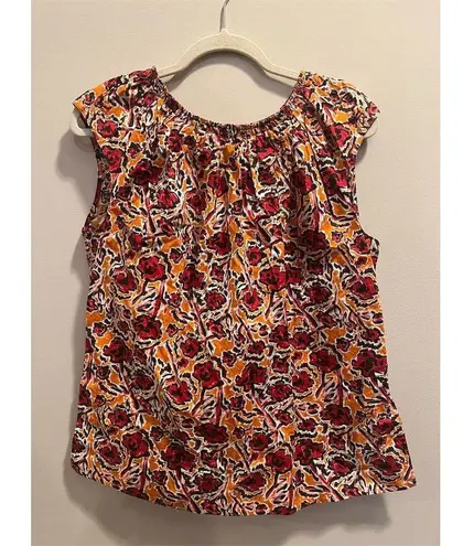 Marni Women's S Orange Multi Floral Blouse Short Sleeve Top