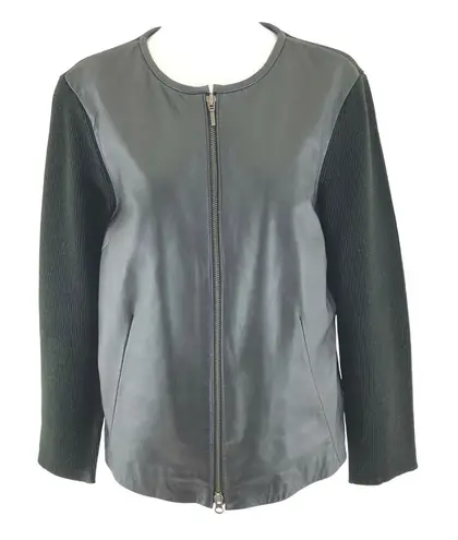 Alfani Womens Jacket Leather Wool Blend Knit Full Zip Black Size M