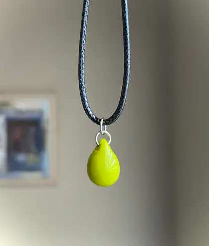 Handmade opaque chartreuse green color teardrop Czech glass simple minimalist necklace💚