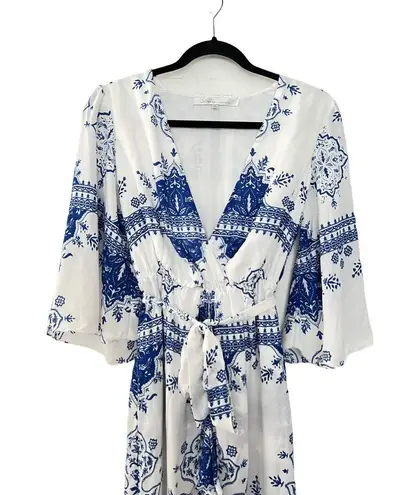 Lovers + Friends  Elbow Sleeve Floral Romper with Maxi Cover Blue White XS