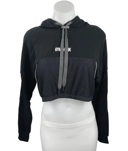Gymshark  Movement Black Mesh Long Sleeve Hooded Drawstring Cropped Sweatshirt S - Image 1