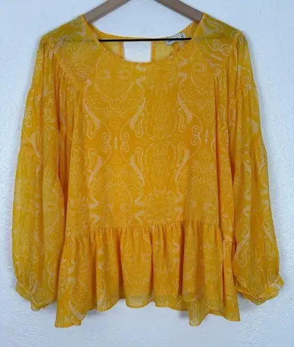 Gentle Fawn Yellow Printed Long Sleeve Peplum Blouse Size Medium
